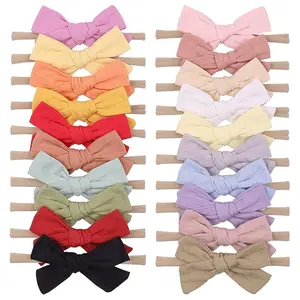 20pcs Baby Girls Cotton Hair Bows Headbands Nylon Hair Bands Elastic Hair Accessories for Newborn Kids Infants Toddlers