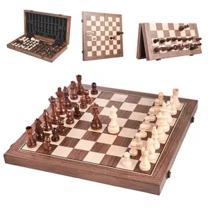 15" Wooden Chess Set, Tabletop Chess Board – Magnetic Folding Board Game with Storage, Strategy Game for Kids & Adults 8+, 2 Extra Queens, Portable Travel Chess Set