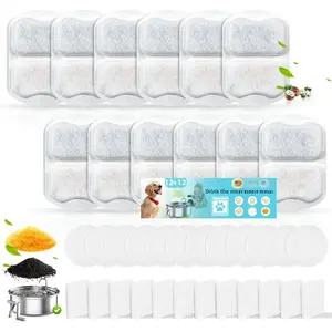 12 Sets Filter Replacement Compatible with oneisall 7L/230oz/1.8G  Water Fountain,  Water Bowl Filter for Stainless Steel Pet Fountain, 5-Layer Filtration System Activated Carbon Ion