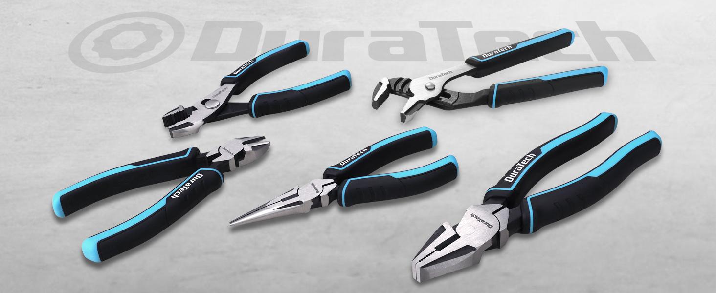 #backtoschool DURATECH 5-Piece Cr-Ni Pliers Set, 6" Long Nose, Slip Joint, Diagonal Cutting, 8" Linesman, Groove Joint Pliers, Easy Storage Oxford Rolling Pouch