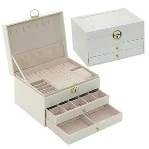 1pc Large Capacity Jewelry Storage Box, Cream Lockable High Capacity Organizer for Necklaces Rings Watches, All-In-One Storage Solution, Home Jewelry Organizer