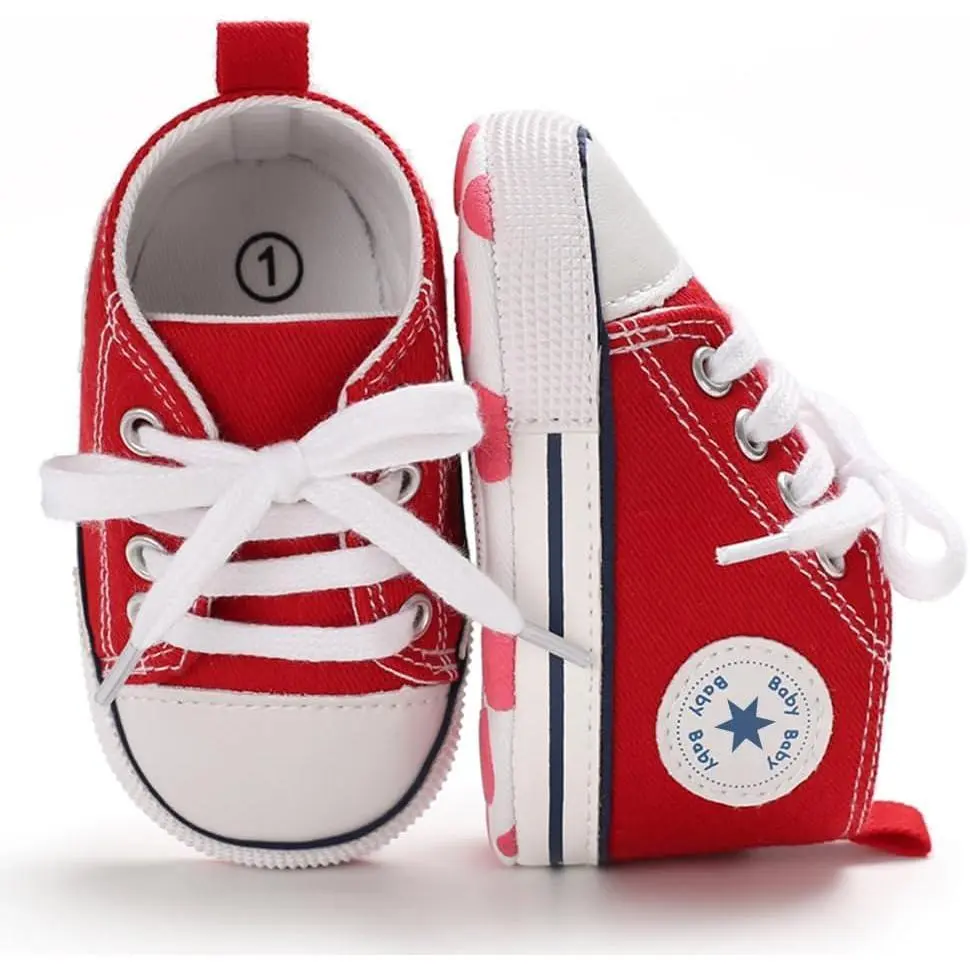 KF5-PSOK045   Unisex Baby Boys Girls Shoes, Newborn Infant Non-Slip Canvas Denim High Top Sneakers, Toddler First Walkers Shoes
