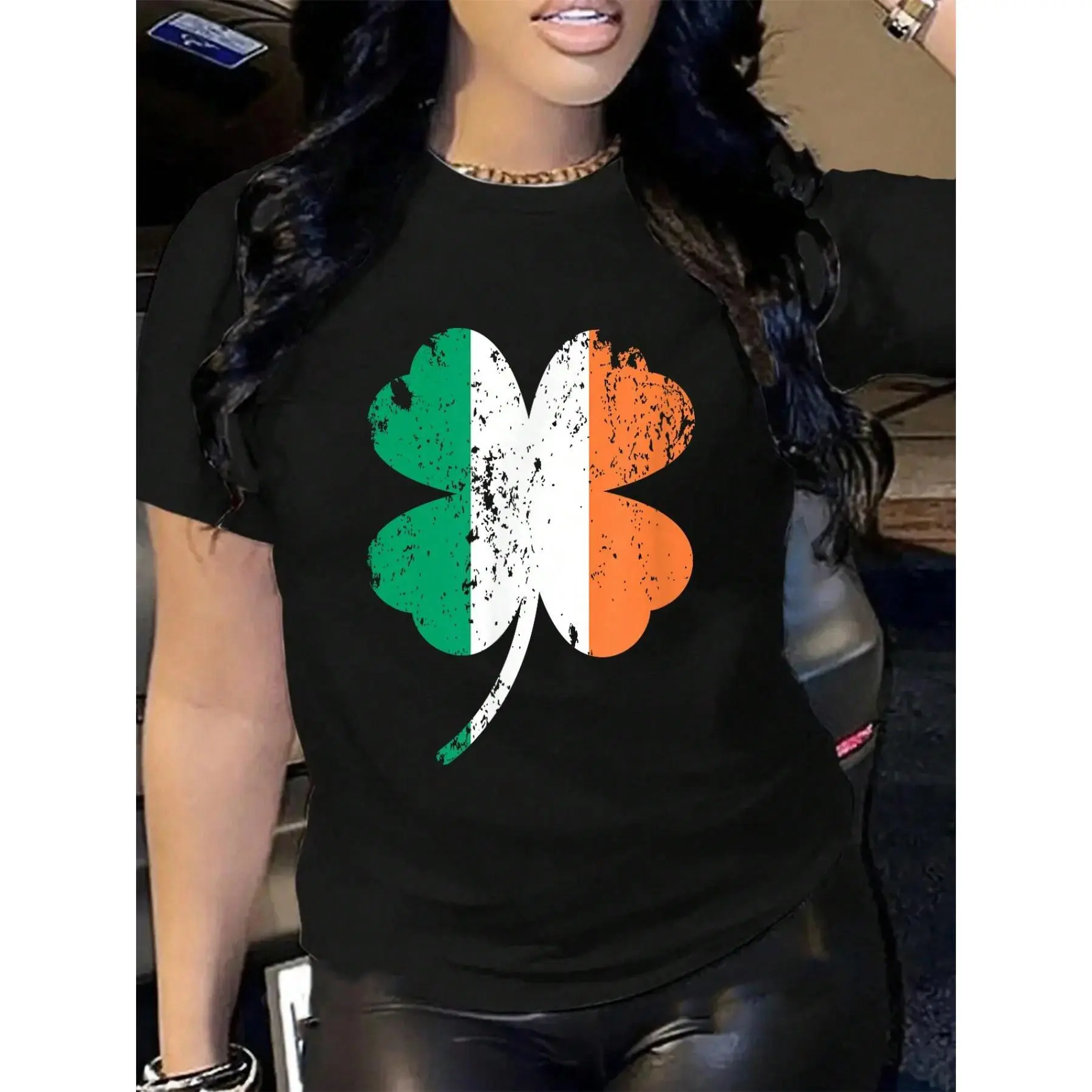 100% Cotton Irish Flag Shamrock Four Leaf Clover St Patricks Day T Shirt T-Shirt Men's Women's Soft Breathable Tee Classic Fashion Summer Tops Printing Short Sleeve T-Shirt Summer, Cotton, Casual, Short Sleeve, Graphic Tee, Soft, Breathable, Loose Fit, St