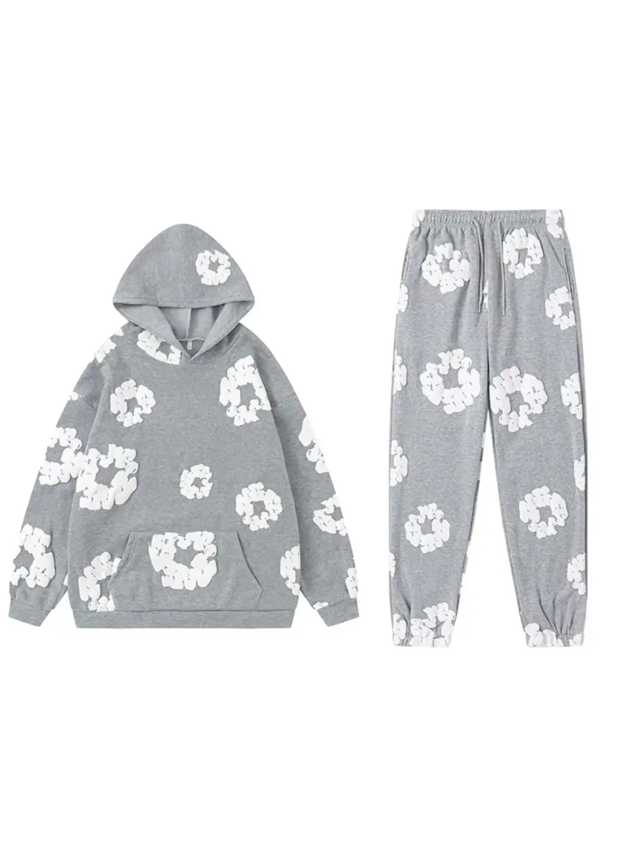 Men’s two-piece set: printed hooded sweatshirt with pocket and drawstring waist joggers; casual slim-fit long-sleeve pullover hoodie and elastic-waist joggers; men’s fall/winter clothing; casual loungewear set; menswear.