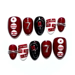 Concert Press On Nails | Kpop  Fake Nails | Red Gold 3D Chrome Nail Art | Kpop Fan Gift Press Ons | Korean Style Reusable Nails 7344CN