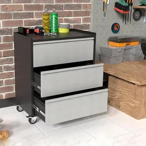 GARVEE Heavy Duty, Rolling Tool Cabinet with 3 Drawers - Metal Storage Cart with Wheels for Garage, Workshop & Home Organization, Industrial Gray Tool Chest with Shelves