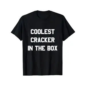 Men's Black "Coolest Cracker In The Box" White Print T-Shirt - 100% Cotton Oversized Crew Neck Tee with Bold Slogan