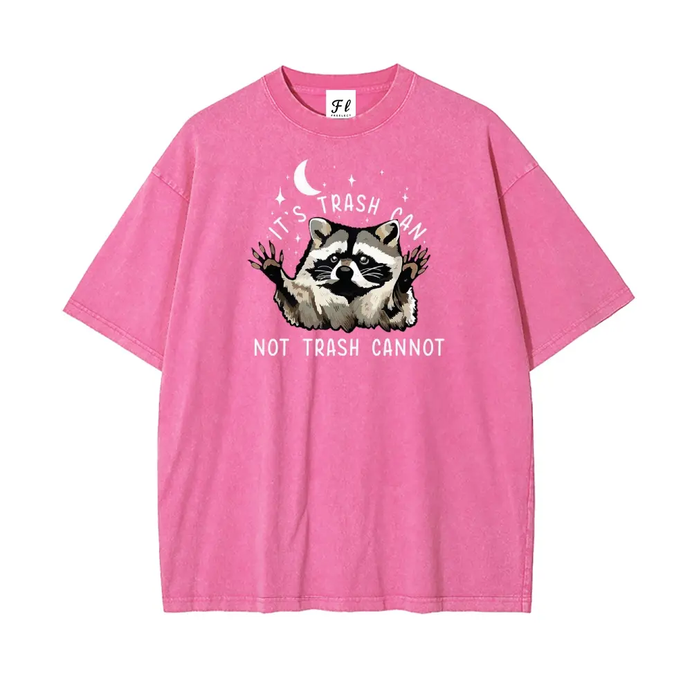 'Trash Can' Raccoon Graphic T-Shirt, Unisex Vintage Washed Cotton Top, Oversized Short Sleeve Casual Streetwear, Tshirt, Shortsleeve, Fabric, Retro, Raccoon Print
