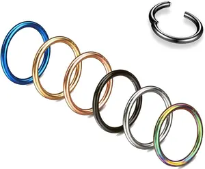 20G 18G 16G 14G Nose Rings Hoops 316L Surgical Steel Hinged Clicker Segment Septum Nose Lip Rings for Women 6mm-12mm Black Rose Blue