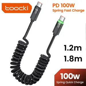 Toocki 100W Type C To Type C Spring Retractable Data Cable With Intelligent Indicator light USB C Super Fast Charging Cable For iPhone 17 16 15 Xiaomi Samsung S23 S24 Macbook