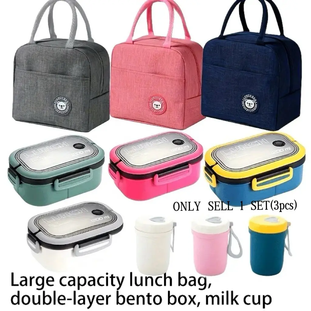 Lunch Box Set, Lunch Bag & Cutlery & Lunch Box, Insulated Lunch Bag, Lunch Box with Compartments, Lunch Box With Containers, Thermal Lunch Box, Insulated Lunchbox, Thermal Lunch Carrier, Suitable for Travel, Kitchen, Picnic