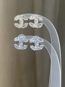 Fashionable Zircon Stud Earrings, Copper Inlaid Zircon, Elegant Fashion Accessory, Stylish Jewelry for Women, Daily Wear/gift, Trendy Jewelry, Statement Earrings