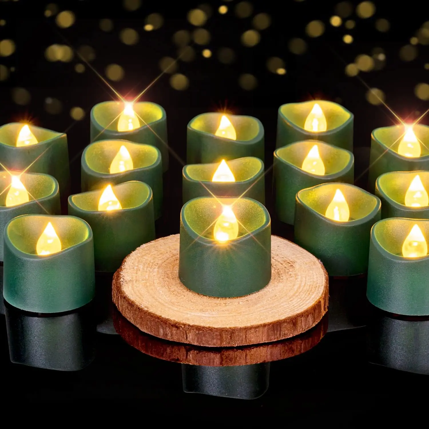 Green  Lights Candles  Operated, 200+Hour Flameless Flickering  Electric LED Colored Tealights Candles for Christmas, Theme Party, Seasonal Celebrations, 12-Pack