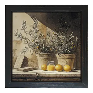 8 x 8 Inch Summer Home Décor Wall Art - Hand-Painted Lemon & Olive Branches Design in Recycled Wood Frame, Rustic Farmhouse Style for Living Room, Bedroom, Kitchen - Mother's Day, Teacher's Day, Seaside-Themed Gift, House Decor, Kitchen Artwork, Vintage C