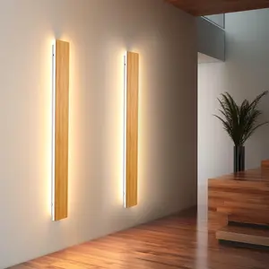 LED Wall Lamp, Indoor Wooden Wall Lamp Bamboo Wood Long Wall Lamp, 3000K Light Wooden Modern Wall Lamp for Bedroom Living Room Corridor Staircase Indoor Lighting Night Light