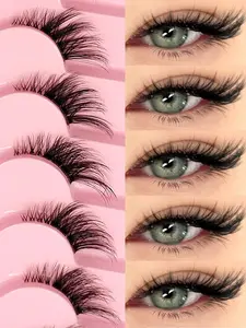 7-Pair Cosmetic Cat Eye Half Strip Lashes, Transparent Band, Gentle Natural Wispy Faux Mink Makeup Strip Lashes for Party Gift Supplies