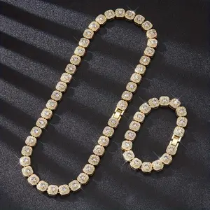 10mm Square Chain 2pcs Luxury Jewelry Set - Classic & Stunning Ice Rhinestones Necklace and Bracelet for Casual Attire & Special Occasions bracelet  shop