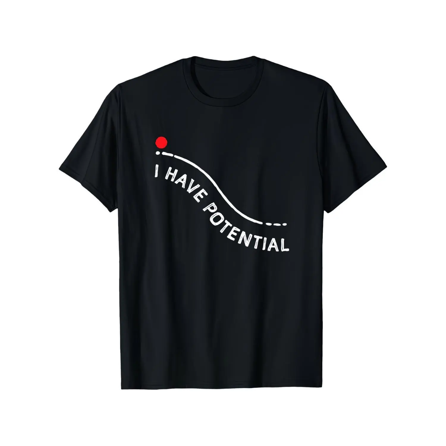 Funny Physics T-Shirt "I Have Potential" Science Humor Gift for Teachers & Students - Short Sleeve Round Neck Casual Summer Top with Physics Symbols & Formulas for Lab Parties, Events, Casual Attire