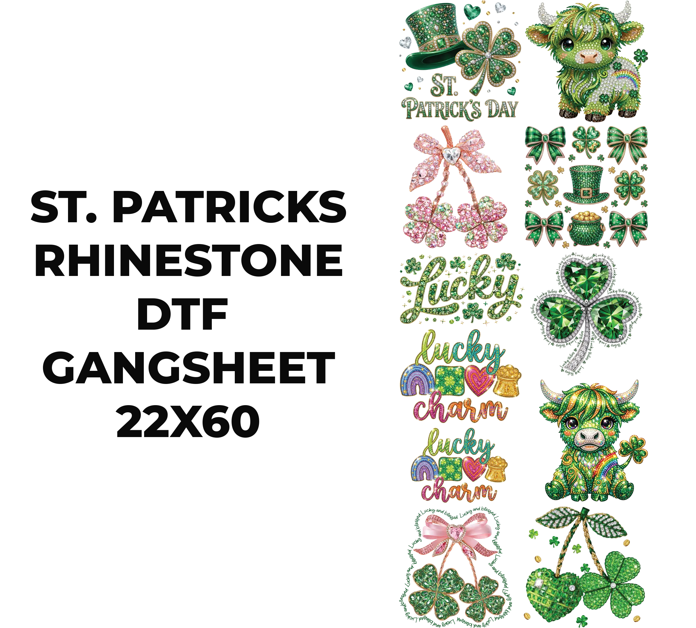 ST PATRICKS RHINESTONE DTF GANGSHEET FOR SHIRTMAKING