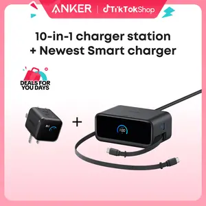 Anker Nano Charging Station( 2.3 ft Anker InstaCord Retractable Cable, 3 USB-C, 1 USB-A, 3 AC) + Anker Smart Display Charger ( Built-In Care Mode, Compact with 180° Foldable Plug)