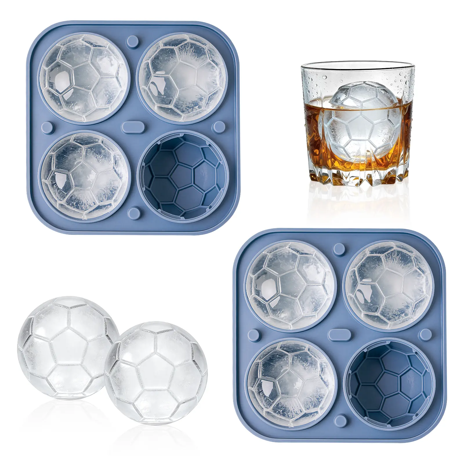 Admaison BPA-Free 2.1-Inch 3D Soccer Sphere Silicone Ice Cube Mold - Flexible Tray with Funnel, Easy Release Black Kitchenware, Whiskey Ice Cubes Mold for Cocktail & Home Bar Accessories