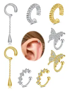 Ear Cuff Earrings Non Piercing Ear Cuffs Gold Silver Fake Earrings Butterfly Clip On Earrings Dangle Lightweight and Chunky Ear Cuffs Fake Cartilage Hoop Clip on Conch Earring Hoops for Women Non Piercing Jewelry