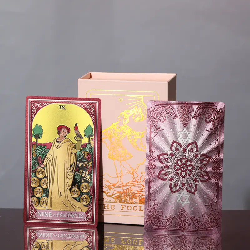 Premium Pink Gold Foil Rider-Waite Tarot 3-Piece Set for Beginner Tarot Readers, Waterproof & Bend-Resistant. Comes with Gift Box & Full Guidebook Explaining Chakras, Planets, Zodiac Signs and 4 Major Tarot Elements. Perfect for Gifting & Gatherings.