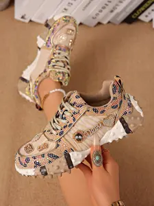 Women's Rhinestone Sports Casual Shoes, Thick Sole Fashion Wedge Rhinestone Shoes, Versatile Party Daily Wear, Stylish and Comfortable