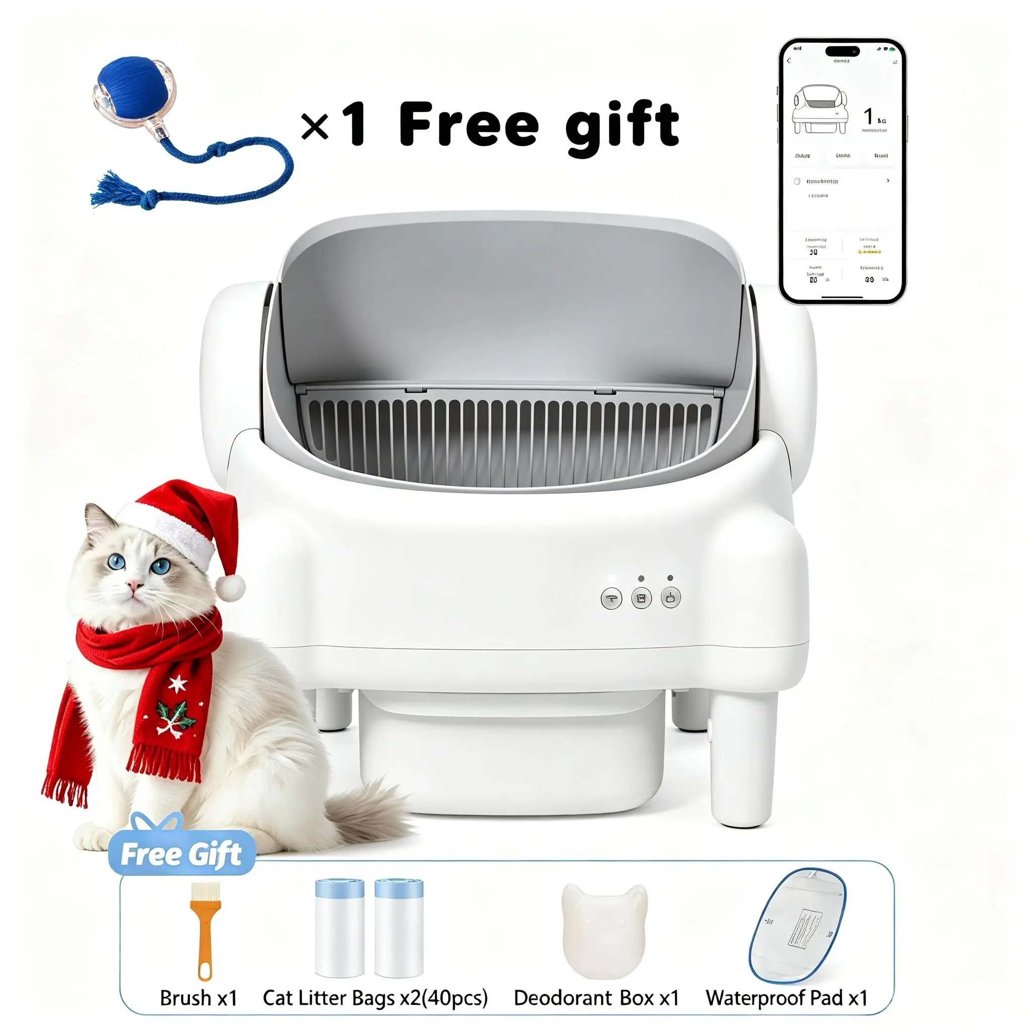 Best Seller | ECORUI Self - Cleaning - Litter Box Open Top Automatic with App Control for Multiple Cats Safety Sensors Protection Cream White 16.5"x16.5" Entrance 10.5L Compartment