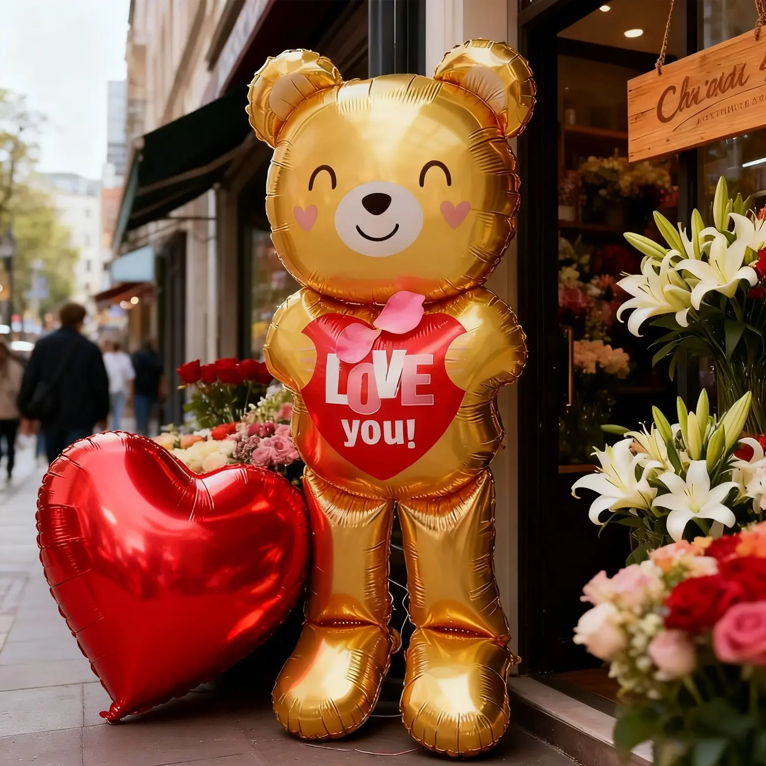 Large Standing Heart I Love You Bear Balloons, Valentine's Day Decorations, Valentines Balloons, Anniversary, Wedding, Bridal Shower, Birthday Party Supplies, Glossy Balloon Shine, Heart Shaped Balloons