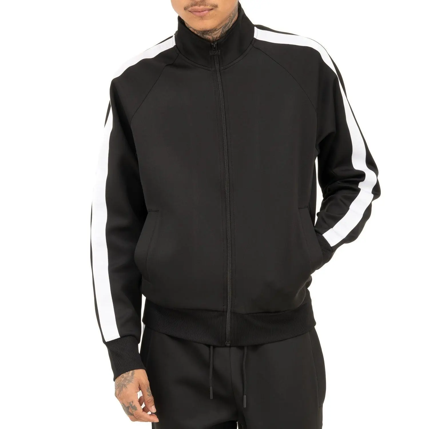 Pro Club Men's PC Stripe Zip-Up Track Jacket - Synthetic, Thick Squishy, Casual Athletic Sporty Track Top Zippered Sports Jackets for Active Wear, Casual Athletic Jacket, Sporty Jacket