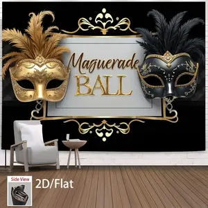 2D flat banner Masquerade Party Backdrop Carnival Birthday Dancing Party Decorations Black and Gold Mask Mardi Gras Photography Background Masquerade Birthday Theme Party Banner Decorations Supplies Photo Booth Props Lightweight, Wall Hanging Backdrop