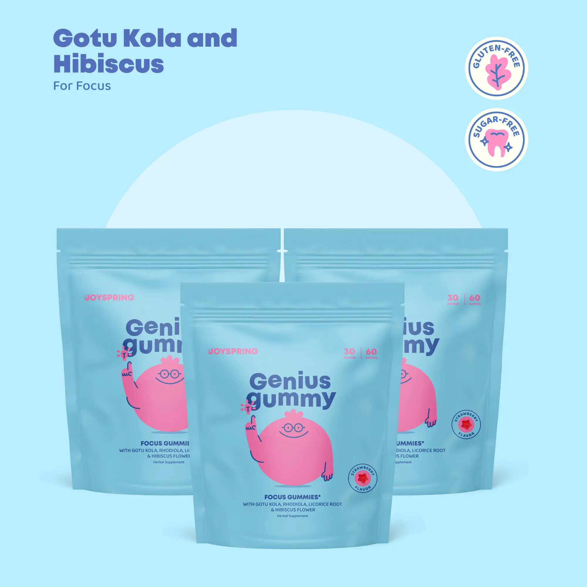 JoySpring Genius Gummies – Focus Gummies for a Calmer & More Focused Mind - 3 Pack
