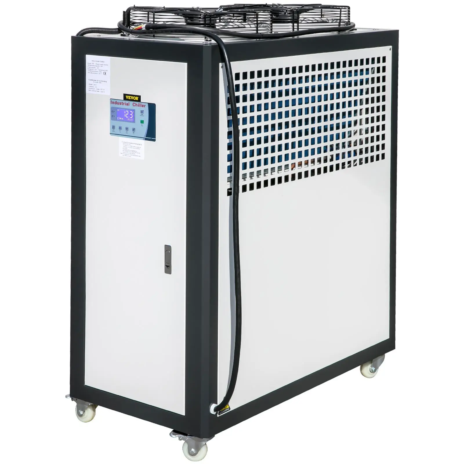 【summerfinds】VEVOR Air Cooled Water Chiller 5 Ton Portable, 5Hp 53L Tank Industrial Chiller, Finned Condenser w/Micro-Computer Control, 15KW Cooling Capacity Stainless Steel Tank Chiller Machine for Cooling Water