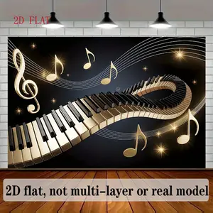 2D design, 1 large piano-themed wall decoration, elegant piano key and note decorations, suitable for Christmas, winter, and autumn parties. Polyester fabric backdrop, suitable for living room, bedroom, room decoration, and as a photo prop (multiple color