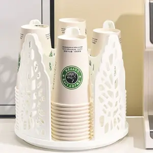New rotating paper cup storage rack, paper cup organizer, available in black and white, suitable as a desktop decoration for milk tea and coffee shops, offices, and homes, a rotating large-capacity storage rack, Bathroom Accessory