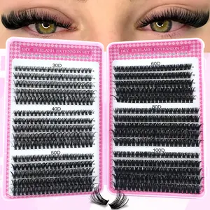 DIY Eyelash Kit with Glue, Remover & Tweezers, Mixed Length DIY Eyelash Kit with Glue, Remover & Tweezers, Fluffy Mixed Length Lashes, Soft Thick False Eyelashes, 0.07mm D Curl, 640 Pieces, Soft Thick False Eyelashes, DIY Eyelash Extensions
