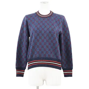 Pre-owned GUCCI Wool Small Leather Goods GG Monogram Metallic Silk Cashmere Sweater