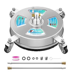Tool Daily 14” Pressure Washer Surface Cleaner, Stainless Steel Driveway Power Washer Attachment with 4 Wheels, 2 Extension Wands, 4000 PSI
