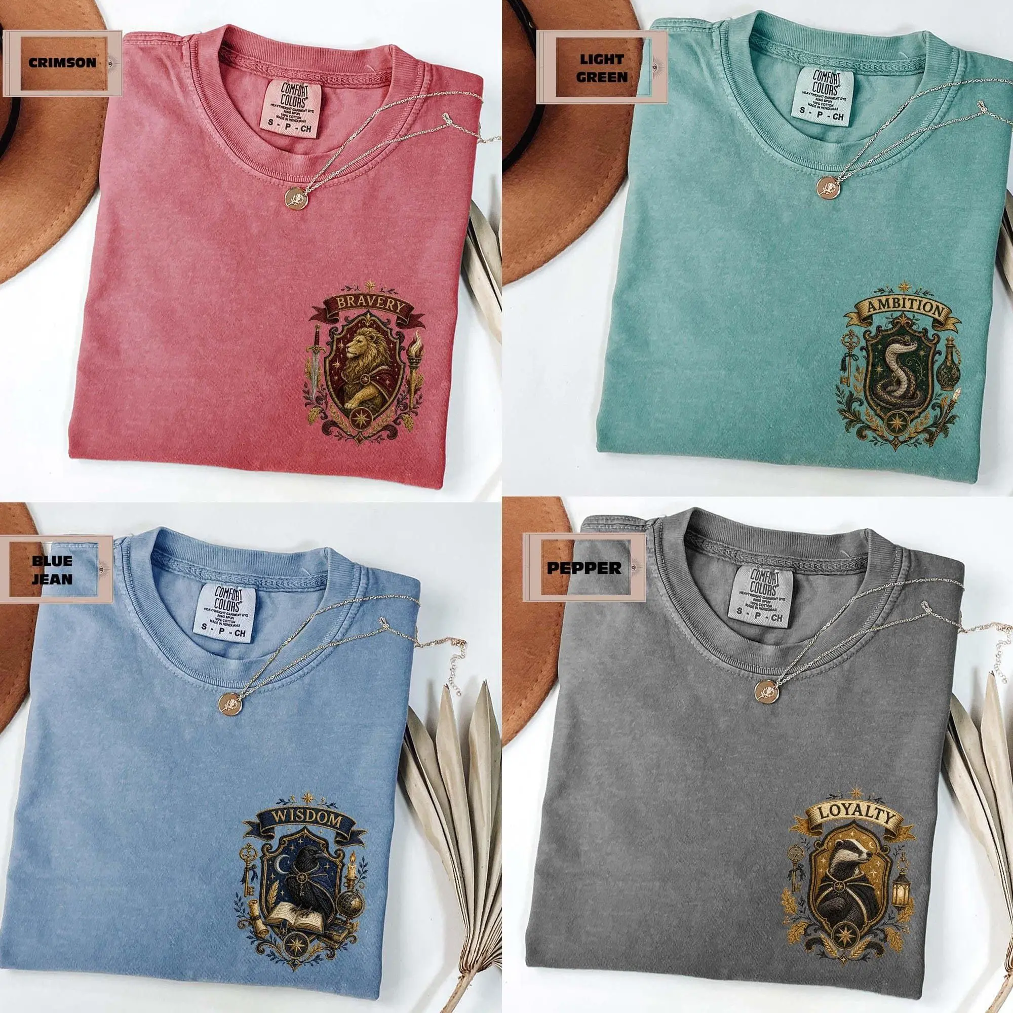 Comfort Colors Wizard House Shirt Set, Magic House Crest T-Shirt, Book Lover Gift Wizard School Shirt, Magical Book Lover Gift