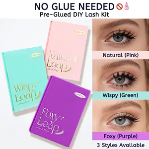 LashLeap Pre-Glued Lash Clusters, No Glue Press On Lashes, Self Adhesive DIY Eyelash Extensions Kit with Tweezers (136 Pcs)
