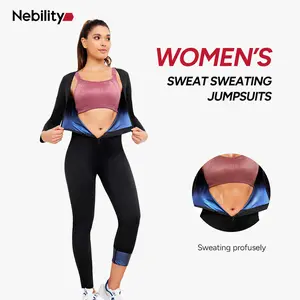 Nebility Women's Full Body Sauna Suit Long-Sleeved Jumpsuit with Waist Trainers for Sweating Profusely - Stylish Activewear & Sports Outfits Workout Gym Clothing Workout Apparel #Summervibes