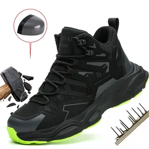 Men's New Steel Toe Safety Work Boots, Heavy Duty Impact Resistance Shoes, Anti-Smash Anti-Puncture Black Mesh Breathable Lightweight Construction Footwear for Pedal Workers, Heavy Duty Shoes