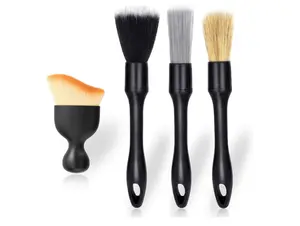 4 PCS Car Detailing Brush Set for Cleaning Interior or Exterior, Boars Bristle Detailing Brushes, Dusting Cleaning Supplies, Tool for Emblem, Air Vents, Wheels, Leather Upholstery Seat