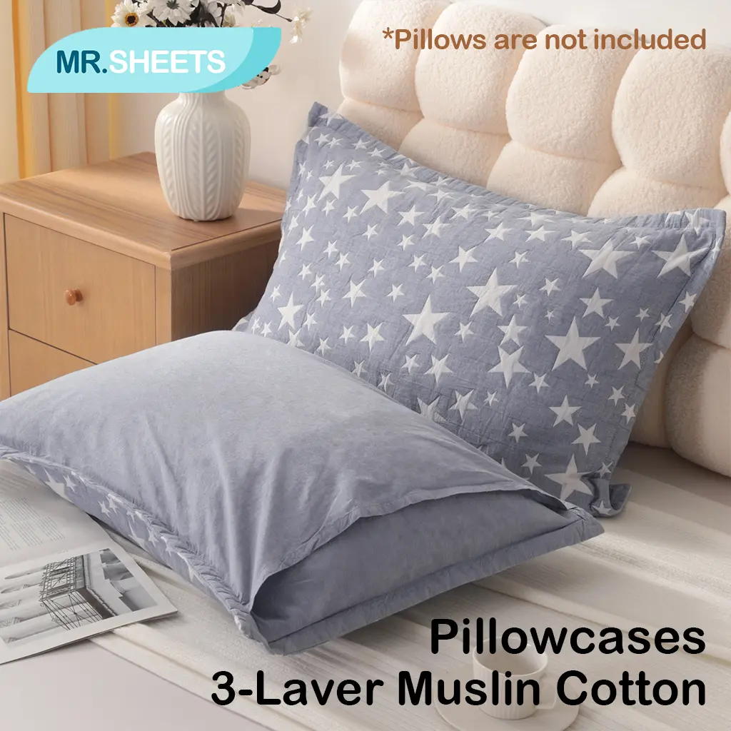 NTBAY 2-Pack 3-Layer Muslin Cotton Euro Pillowcases - Soft Quilted Geometric Cushion Shams, Envelope Closure, Skin-Friendly, Hotel-Quality Bed Linens with Light Warmth, for Bedroom Decor & Home Interiors (2-Piece Set)