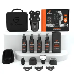 GROOMIE Great Bambeeno Bundle - 5D BaldiePro Electric Head Shavers for Bald Men, Natural Pre-Shave Oil, Aftershave Serum, Shave Gel, Aloe Serum, Charging Doc, Deodorant, Travel Case & 7 Piece Accessory Kit - Mens Head Shaver Kit w/Electric Razor