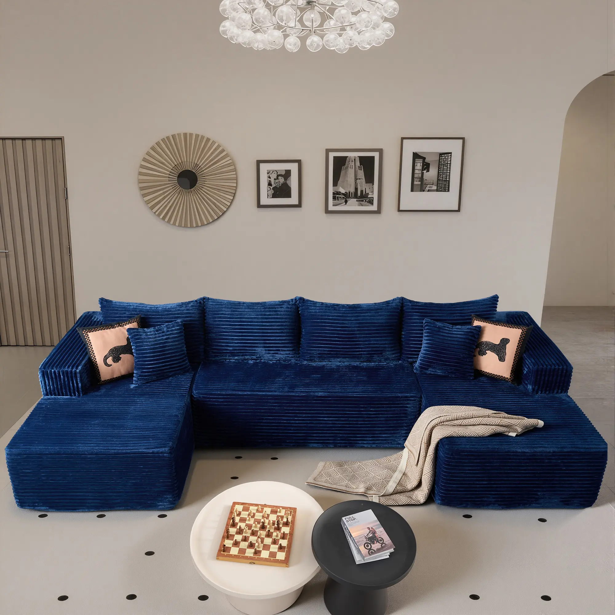 135" U Shape Blue Plush Corduroy