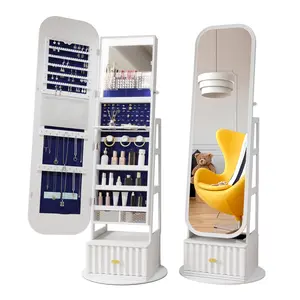 LVSOMT Full Length Mirror with Storage, Mirror Jewelry Cabinet Standing, Rotating Jewelry Mirror Organizer Full Length, Lockable Jewelry Armoires with Velvet Lining for Women Gift