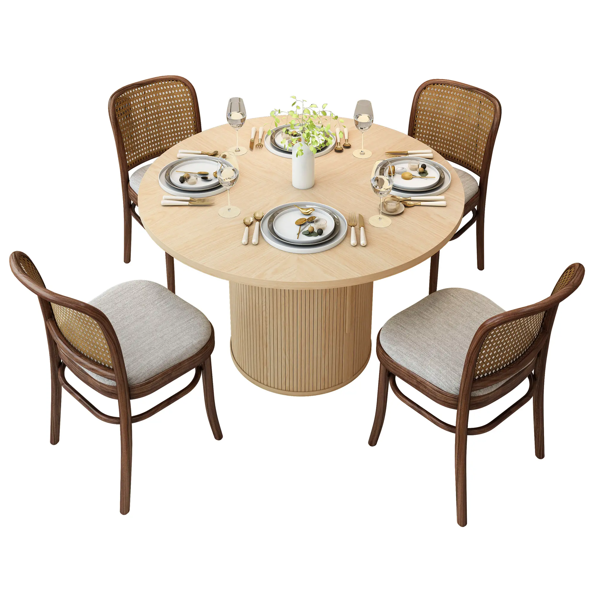 Giratree 47.2in Round MDF Wood Dining Table for 4 - Farmhouse Modern Indoor Table with 2-Layer Storage Shelf, Wooden Sliding Door, Small Spaces, Daily Meals, Small Meetings, Round Dining Table