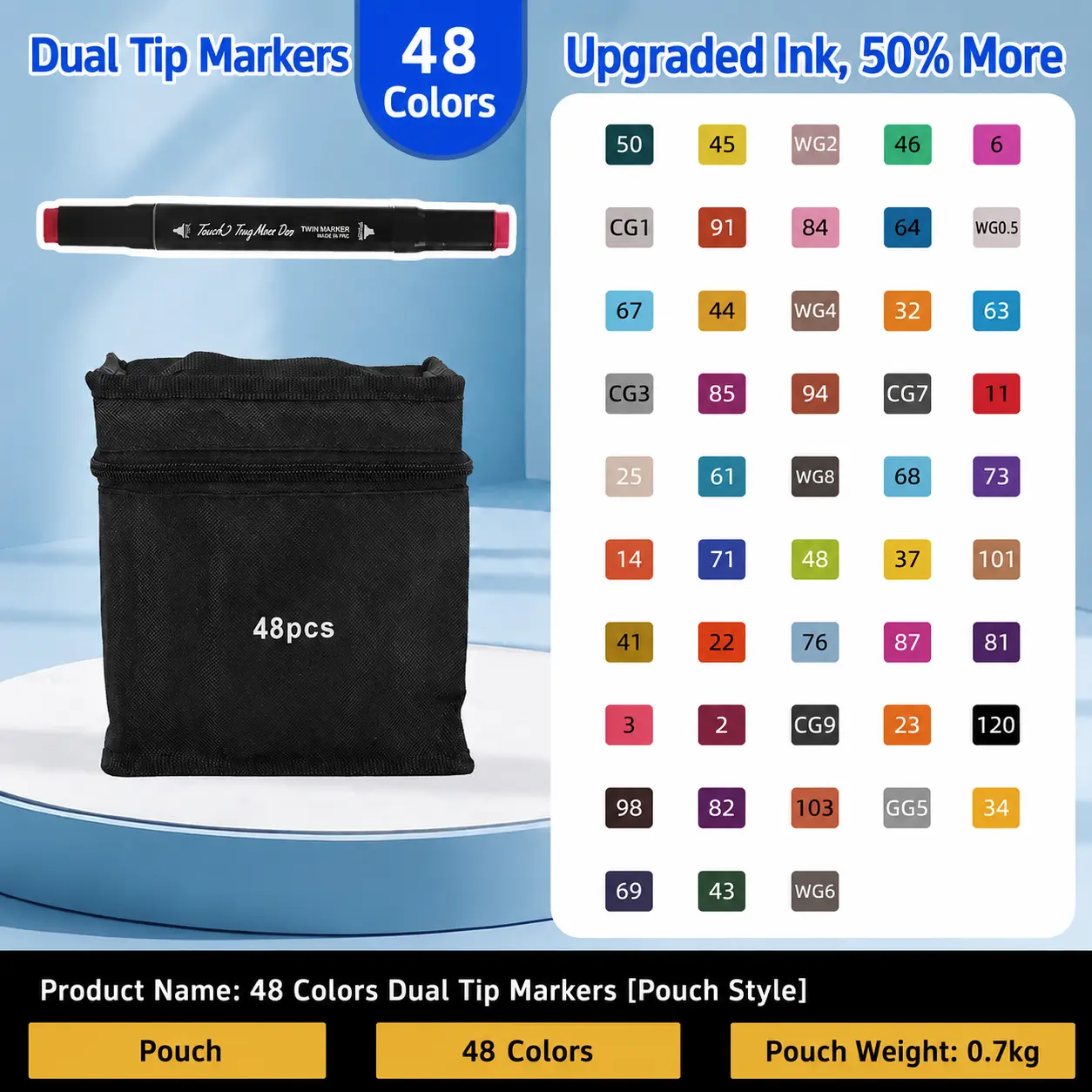 48-Color Dual-Tip Alcohol Ink Art Marker Pen Set - Fine & Chisel Tips, High-Blend Sketch Ink Markers, Colorful Set with Carrying Case for Drawing, Coloring, School Supplies
